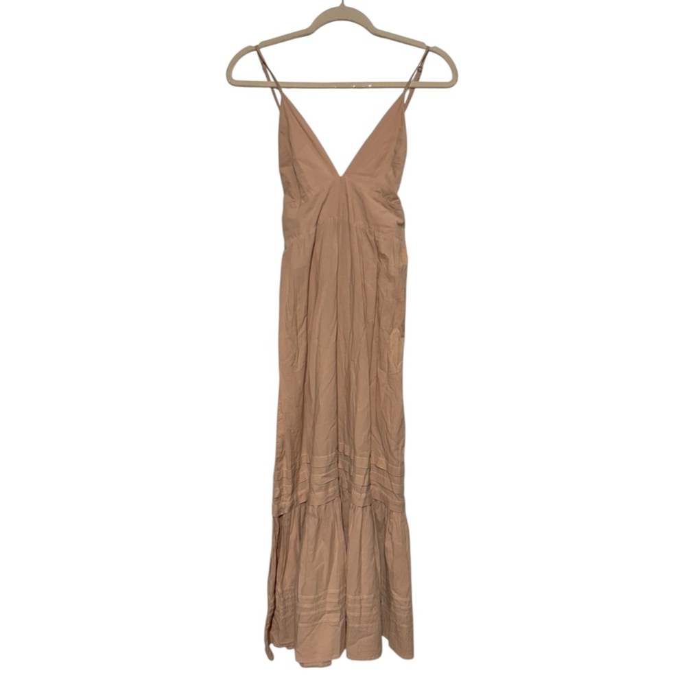 Pampelone Chloe Maxi Dress Blush Pink Tan 100% Cotton‎ Beachy Vacation Dress Sm